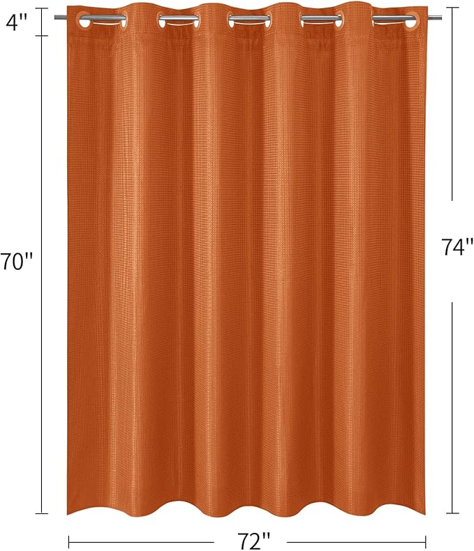 MitoVilla No Hooks Needed Orange Waffle Shower Curtain with Snap-in Liner, Modern Waffle Weave Heavy Duty Fabric Cloth Shower Curtain for Luxury Neutral Hotel Spa Bathroom Decor, 72 x 74, Burnt Orange