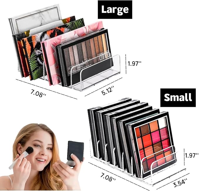 Eyeshadow Palette Organizer Use for Bathroom Countertops, Wardrobe, Shelf, Drawer, Sunglasses, Wallet, Contour Kit (Cosmetic Storage Box Small&Large) Makeup (2Pcs White Clear)Upgraded Version