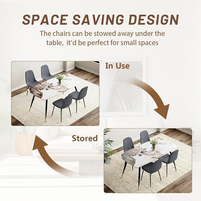 Dining Table Set for 4, Dining Room Table Set for 4, Sintered Stone Kitchen Table Top and Modern Chairs Set of 4 for Kitchen Dining Living Room