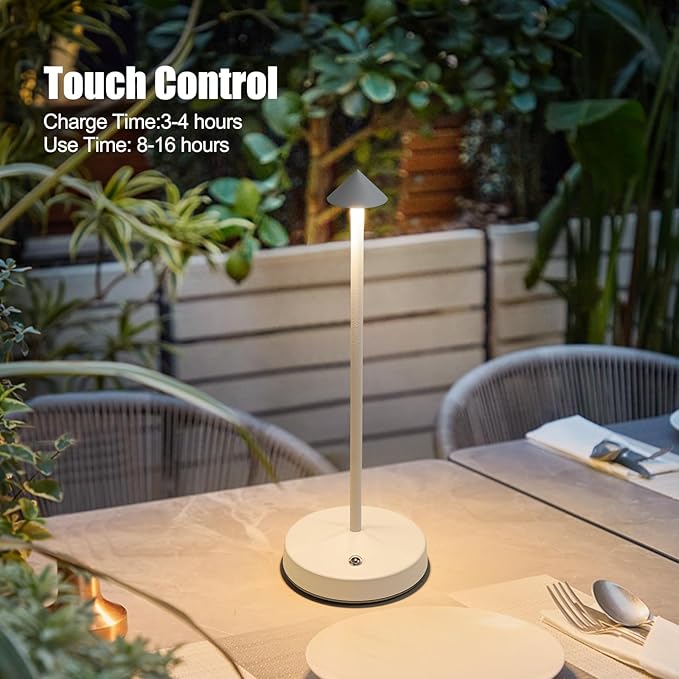 3w Led Cordless Rechargeable Table Lamps,3000 Mah Battery Operated Lamp 2 Level Led Table Lamp Small Touch Table Lamp in Aluminium 3000k Dimmable Table Lamps Set of 2 (White)