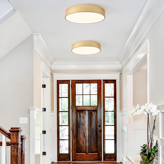 Modern Flush Mount Ceiling Light, 3-Lights Gold Ceiling Light, Minimalistic Ceiling Lamp Acrylic Shade Lighting Fixture for Bedroom Laundry Room Bathroom Hallway(15.8 Inch)