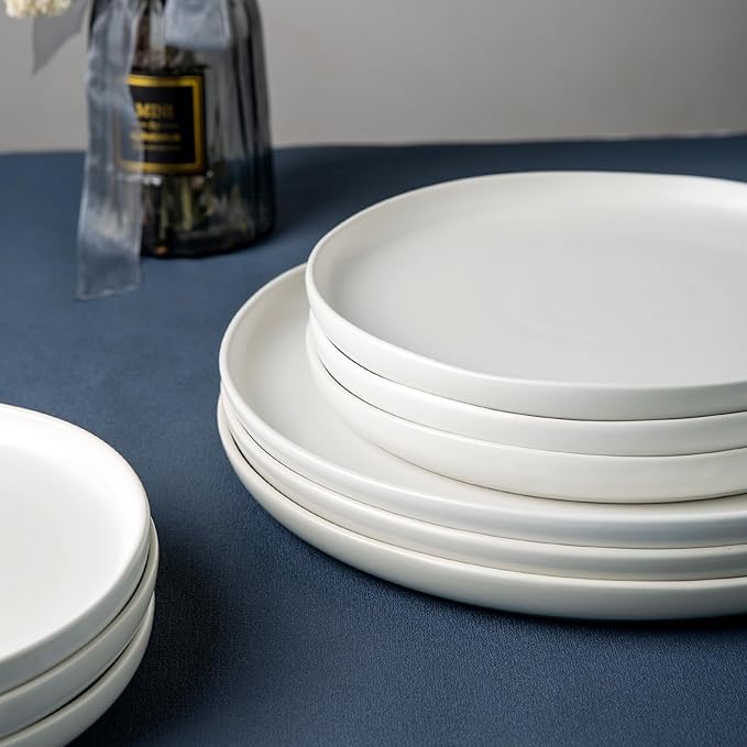 AmorArc Ceramic Dinnerware Sets, Wavy Rim Stoneware Plates and Bowls Sets, Highly Chip and Crack Resistant | Dishwasher & Microwave & Oven Safe Dishes set, Service for 8 (24pc)