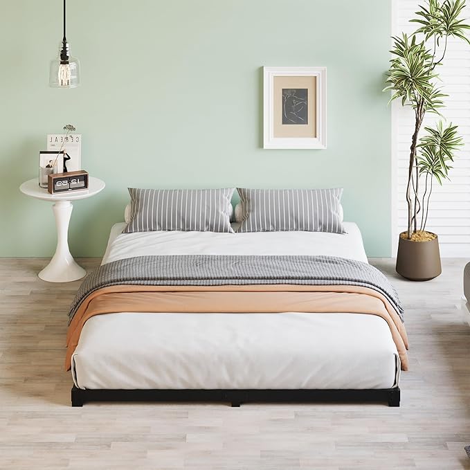 3 Inch Low Queen Bed Frame Heavy Duty Metal Platform, No Box Spring Needed, Easy Assembly Mattress Foundation, No Noise, Black