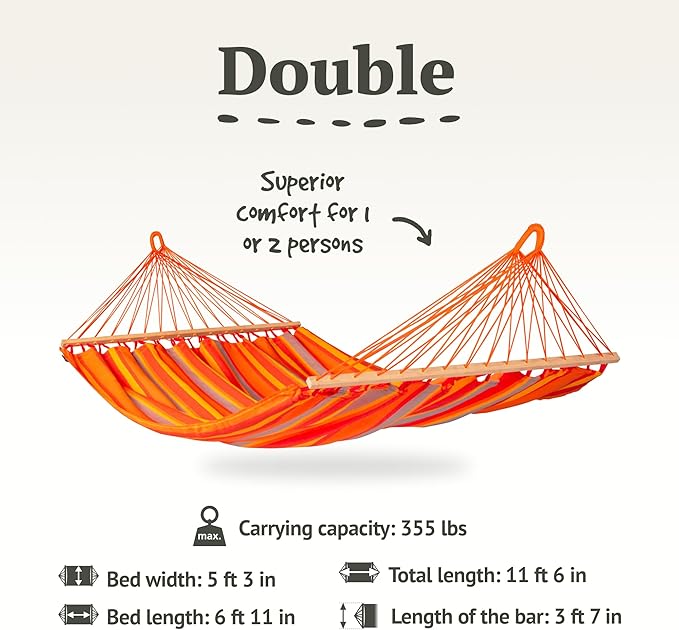 LA SIESTA® Alisio Hammock with Spreader Bar & CasaMount, Suspension Kit for Walls Ceilings & Square Beams - Weatherproof Outdoor Hammock - 2 Person Hammock Bed Double Hammock - Max 355 Lbs, Toucan