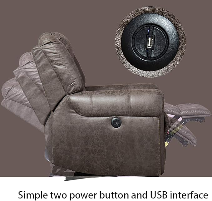 ANJ Electric Recliner Chair W/Breathable Bonded Leather, Classic Single Sofa Home Theater Recliner Seating W/USB Port (Smoky Gray)