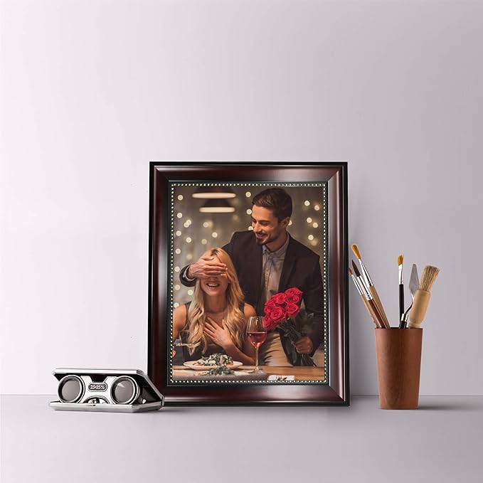 GraduatePro 8x10 Picture Frame for Tabletop Display and Wall Mounting Wooden 2 Pieces Mahogany with Gold Beaded Collage Brown