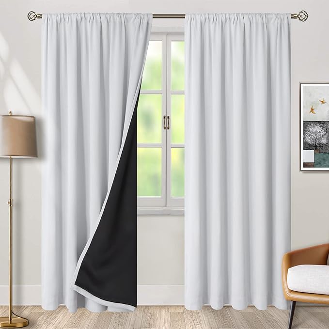 BGment Full Blackout Curtains with Thermal Liner Curtains 95 Inches Long, Rod Pocket and Back Tab Double Layer Room Darkening Window Curtain for Bedroom(52 x 95 Inch, 2 Panels, Greyish White)