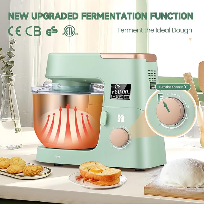 Huanyu 9 in 1 Stand Mixer with with Meat Grinder Fermentation Function Multifunctional Electric Kitchen Mixer with Timer Touch Screen Vegetable Slicer