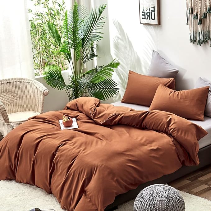 CLOTHKNOW Pumpkin Full Size Comforter Sets Brown Rust Bedding Comforter Sets Caramel Comforter Orange Terracotta Comforter with 2 Pillow Cases