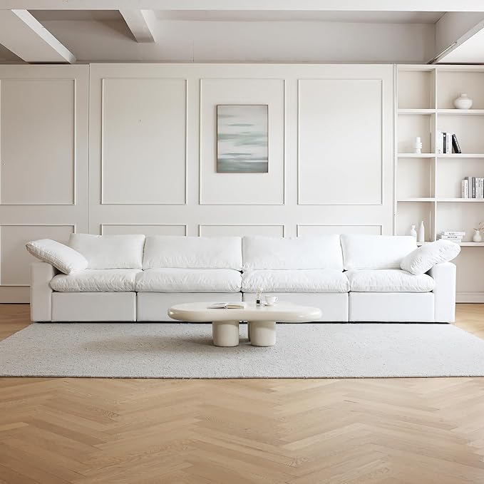 JACH 4-Seater Modular Sectional Couches, Modern Convertible Sofas, Cloud Couch, Cushion Covers Removable, Comfy Sectional Sofa for Living Room Bedroom Apartment (White)