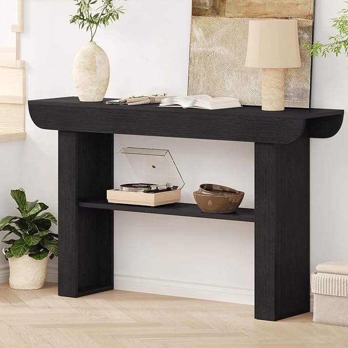 55-Inch Black Entryway Table, Modern Console Tables 3-Tier Couch Table Behind Sofa Narrow Wood Sofa Table Foyer Tables for Entryway, Living Room, Hallway