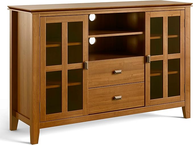 SIMPLIHOME Artisan SOLID WOOD 53 inch Wide Transitional TV Media Stand in Honey Brown For TVs up to 60 inches for the Living Room and Entertainment Center