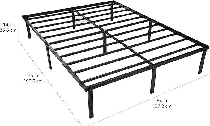 Amazon Basics Sturdy Heavy-Duty Non-Slip Platform Bed Frame Full Size Storage, Steel Slat Support, Noise Free, Easy Assembly, 14 Inch Black