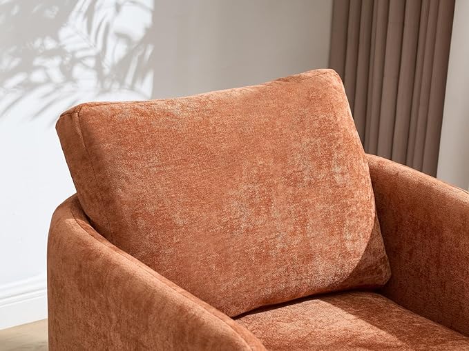 Modern Barrel Accent Chairs Set of 2, Beige Chenille Fabric Armchair for Living Room, Comfy Upholstered Reading Accent Chairs Single Sofa Chair for Bedroom Waiting Room Office, Orange