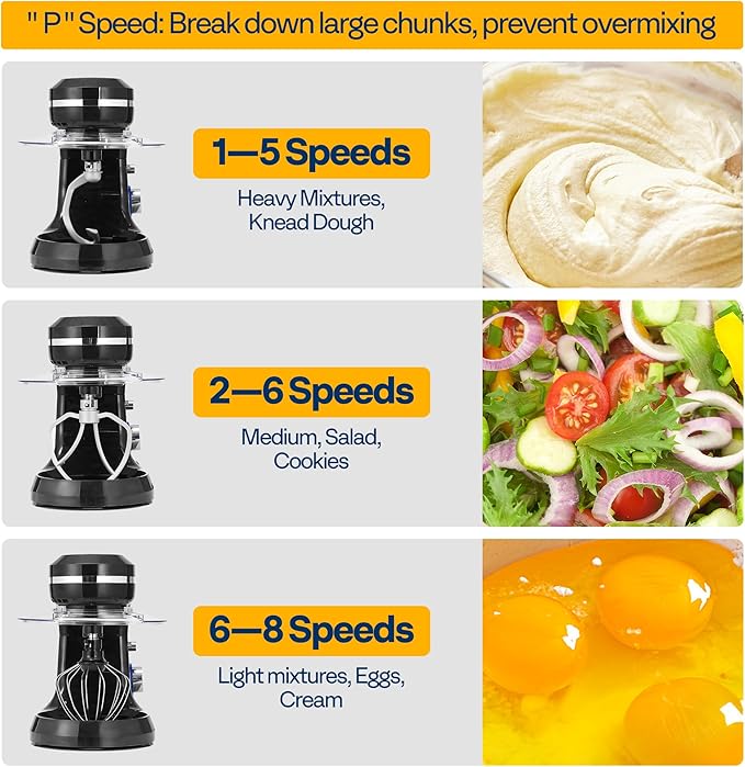 VIVOHOME 4.75 Quart Stand Mixer, 8 Speed Kitchen Electric Food Mixer, Household Stand Mixer for Baking, Cake, Bread with Beater, Dough Hook, Wire Whip and Egg Separator, Black