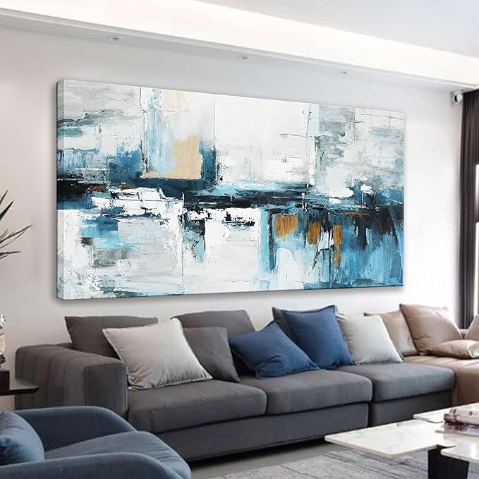 Tsomzxng Abstract Canvas Art Wall Decor Painting Abstract Wall Decor 20x40 Inch Decorations Blue And White Wall Art Office Canvas Picture Artwork For Bedroom Kitchen
