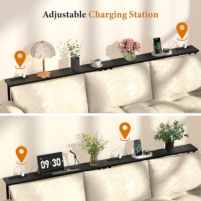 39" Sofa Table Narrow Long with Power Outlets & 2 USB Ports, Metal Frame Behind Couch Table Behind Sofa Perfect for Hallway, Living Room, Entrance - Easy Assembly, 4.9' Extension Cord Included