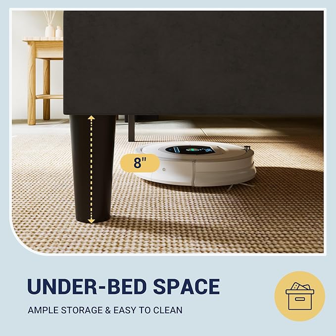 Allewie King Size Velvet Platform Bed Frame with Vertical Tufted Wingback Headboard, Easy Assembly, Under Bed Storage, No Box Spring Required, Modern Style, Black