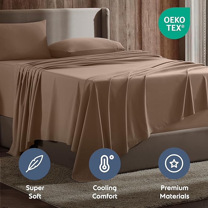 Nestl Queen Sheet Set - Luxury 1800 Ultra-Soft Microfiber Bed Sheets - Double Brushed - Deep Pockets - Easy Fit - 4 Piece Set - Bedding Sheets & Pillowcases (Queen, Taupe)