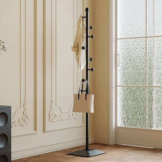 Coat rack,Metal coat hanger stand,Coat Tree freestanding Heavy duty with 8 Hooks and Cast iron base for coats,Hat,scarf,jacket,purse