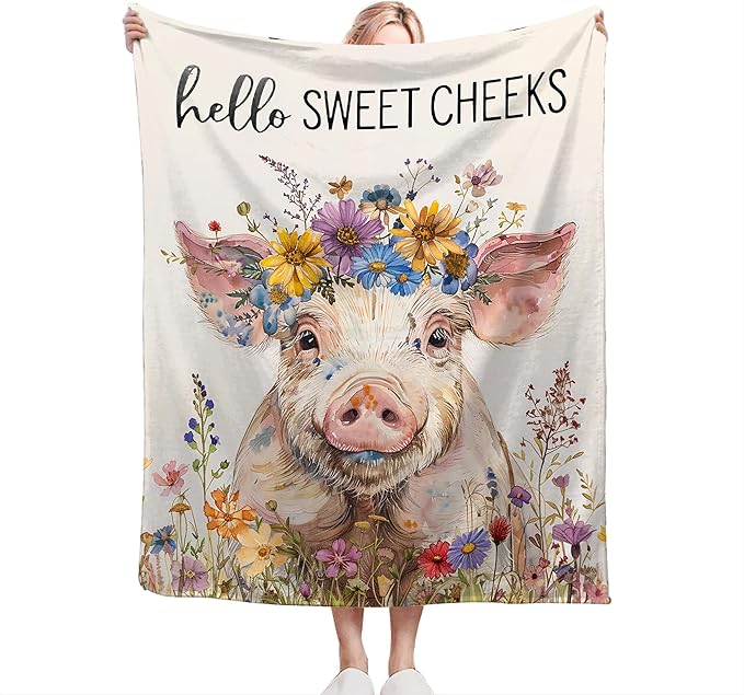 Funny Farm Pig Throw Blanket - Soft, Warm & Cozy Fleece for Couch, Sofa, Bed - 60"x50" - Funny Animal Gift for Girls, Women, Men, Kids, Adults