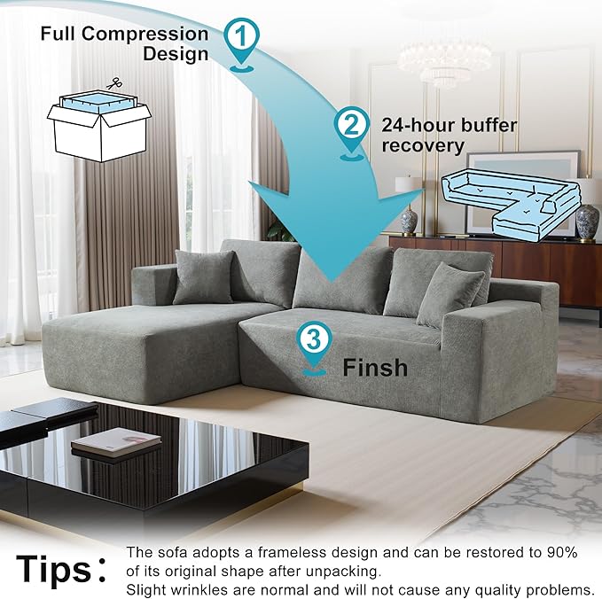Sectional Couches for Living Room 106" L Shaped Cloud Couch Modern Modular Sectional Sofa Bad, Boneless Couch with Deep Seat, No Assembly Required (Chenille, Beige)