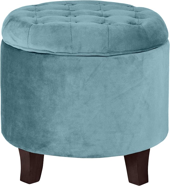 Homepop Home Decor | Upholstered Round Velvet Tufted Foot Rest Ottoman | Ottoman with Storage for Living Room & Bedroom | Decorative Home Furniture, Teal Small