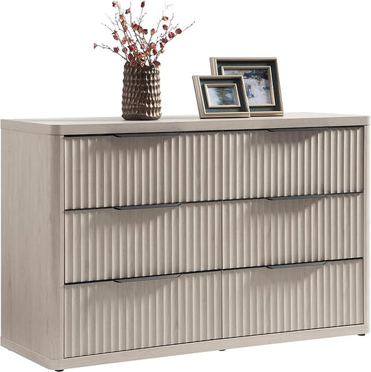 SICOTAS Dresser for Bedroom 6 Drawer Dressers & Chests of Drawers for Closet Long Large Modern TV Stand Set for Clothes Storage Fluted Wide Clothes Closet for Hallway Entryway (White Alder, 1 Piece)