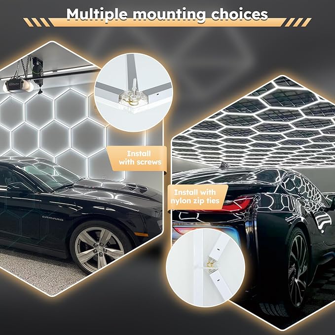 ALLYES Hexagon Garage LED Lights - Hexagonal LED Panel, 6500K,5940LM, Designed for Honeycomb Ceiling Lighting in workshops, basements, and Warehouses