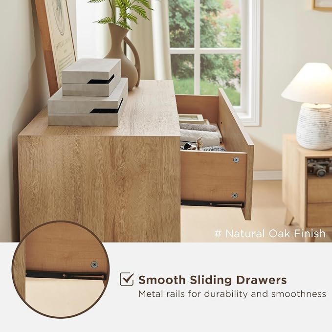 RedLemon 5 Drawer Dresser, 48" Tall Mid Century Modern Chest of Drawers, Beveled Profile Design, Wood Drawer Organizer for Bedroom, Living Room, Hallway, Natural Oak Color