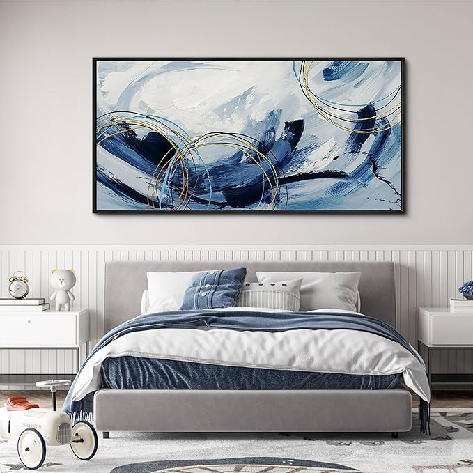 yiijeah Large Wall Art - Abstract Canvas Painting for Living Room Wall Decor Modern Art Work for Wall Giant Gray Wall Paint Office Bedroom Blue and White Home Decor