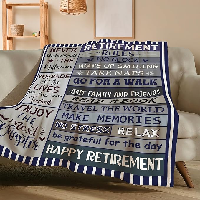 Retirement Gifts for Men Throw Blanket, Retired Gift for Dad, Grandpa, Coworker, Retirees, Happy Retirement Decoration - Coworker Leaving Farewell Going Away for Friends, Retired Blanket 50"X60"