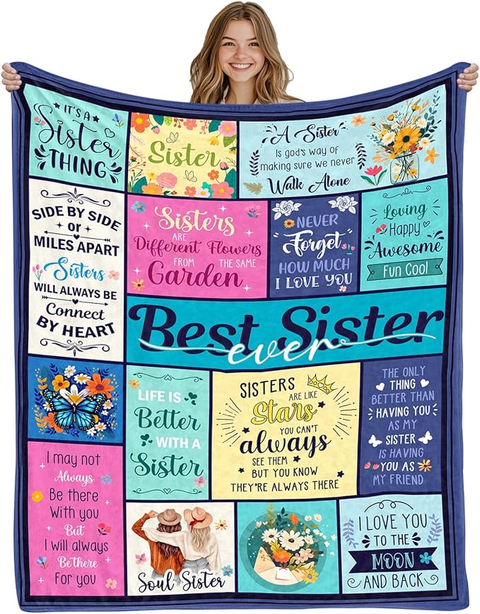 Sister Gifts for Sister Blankets, Gifts for Mothers Day, Friend Birthday Gift from Brother BFF Bestie, Best Sisters Ever Gift, Flannel Throw Blanket 60"x50"