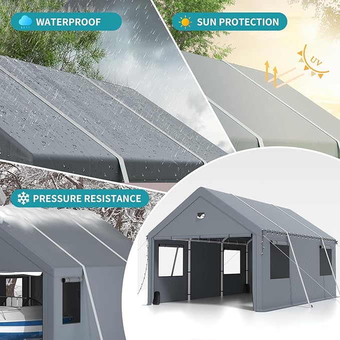 10x20FT Heavy Duty Carport Canopy,Extra Large Portable Car Tent Garage with Roll-up Windows and All-Season Tarp Cover,Removable Roof &Side Walls for Car, SUV,Boats&Truck Shelter Logic Storage