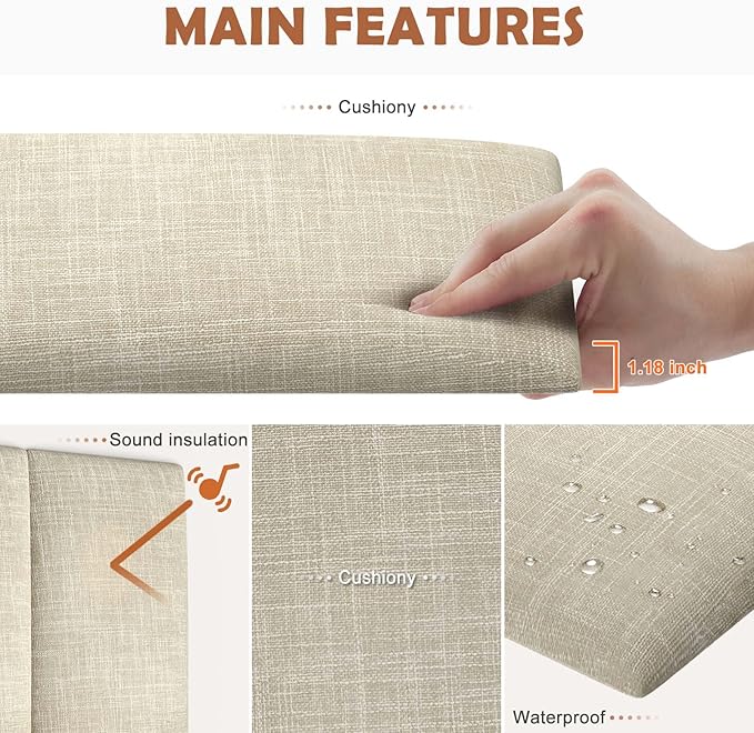 IFNOW Upholstered Wall Mounted Headboard, 3D Soundproof Wall Panels Peel and Stick for Queen Size, Reusable and Removable Tufted Bed Headboard in Beige (9 Panels, 10" x 24")