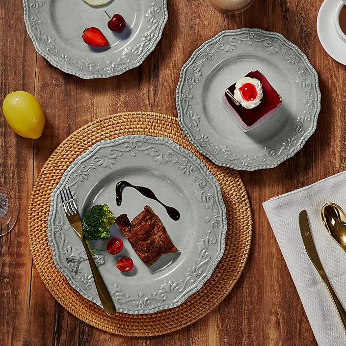 TP 18-Piece Dinnerware Set, Melamine Dishes Set with Bowls and Plates, Service for 6, Non-breakable Lightweight Dining Tableware, Grey