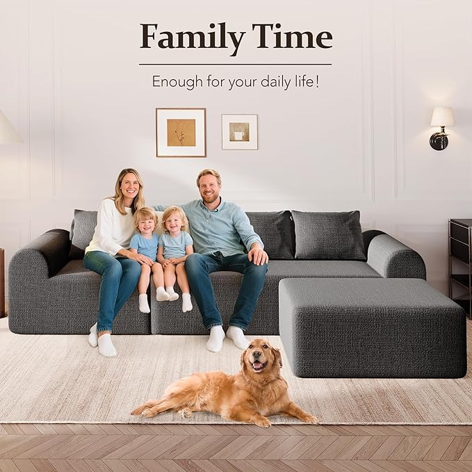 105.5" Cloud Sectional Couch with Ottoman & 4 Pillows, L Shaped Couches Boneless Sofa for Living Room, Chenille Fabric Deep Seat Comfy Couch, No Assembly Required, 72h to Restore