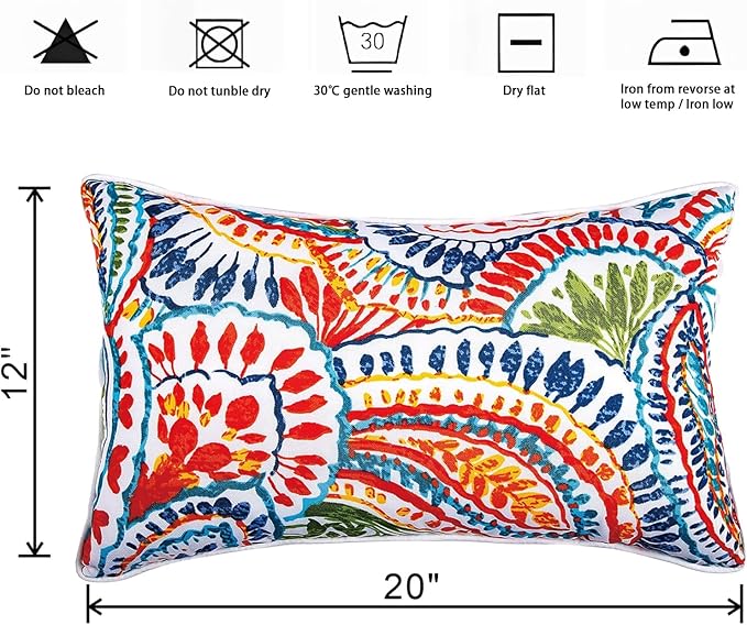 Outdoor Lumbar Pillows - Decorative Pillows with Insert Included Set of 2 Outdoor Pillows for Patio Furniture 12x20 Inch