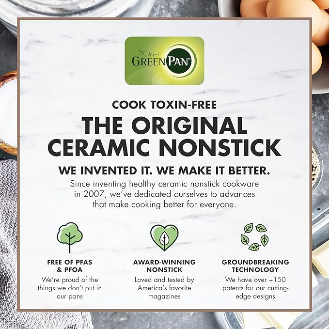 GreenPan Premiere Ovenware Healthy Ceramic Nonstick 8" Square Cake Baking Pan, Cast Aluminum Bakeware, Warp-Free, Oven and Broiler safe to 600F, Dishwasher Safe, PFAS-Free, Gray