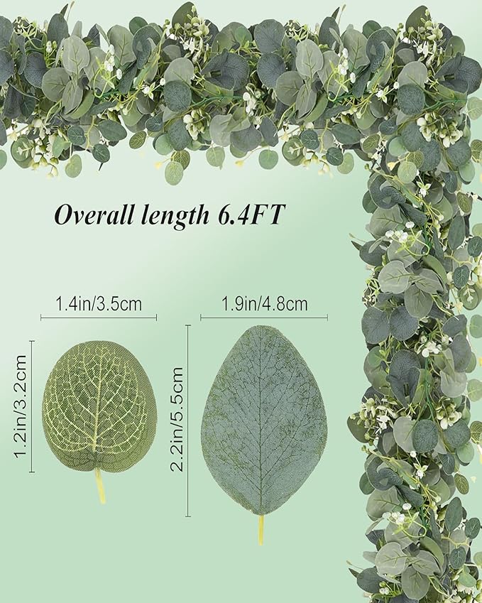 Eucalyptus Garland 6FT Artificial Ivy Greenery Fake Silver Dollar Eucalyptus Leaves Vines Table Decor Green Vine Spring Artificial Vines for Home Mantle Party Decor Indoor/Outdoor (2)