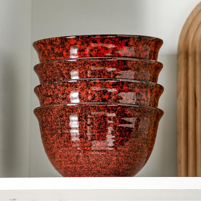HASENSE Ceramic Soup Bowls, 40 Oz Serving Bowls Set of 4, Cereal Bowls, Salad Bowls for Pasta Soup Popcorn, Dishwasher & Microwave Safe, Christmas Thanksgiving Gifts, Red