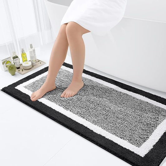 OLANLY Bathroom Rugs 47x24, Extra Soft and Absorbent Microfiber Bath Mat, Non-Slip, Machine Washable, Quick Dry Shaggy Bath Carpet, Suitable for Bathroom Floor, Tub, Shower (Runner, Black)