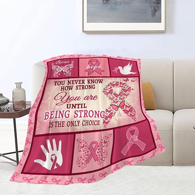 Breast Cancer Gifts Breast Cancer Awareness Blanket Cozy Fleece Flannel Survivor Throw Blanket Soft Warm Plush Bedding Get Well Gifts for Women for Couch Sofa Bed 60"X80"