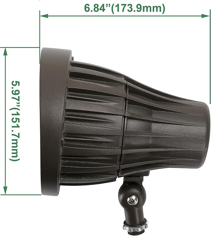 GKOLED 44° Beam Angle 30Watt Bullet/Round LED Spotlight, 120-277V, 4000K Cool White, 3230 Lumens, Outdoor Landscape Flag Pole Light Fixture, UL Listed, Aluminum, Dark Bronze