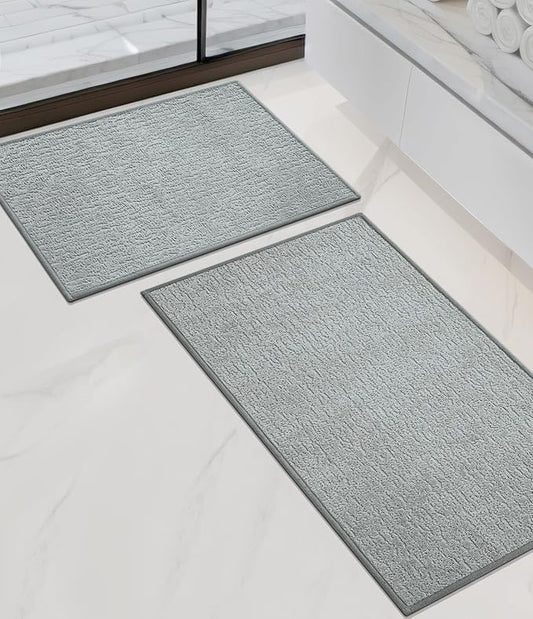 chakme Bathroom Rug Sets 2 Piece, Ultra Thin Bath Mat Quick Dry Bath Mat Set, Absorbent Bath Mat for Bathroom Non Slip Machine Washable, (Light Grey, 2 Piece)