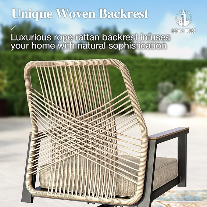 HERA'S HOUSE Patio Table and Chairs Set, Outdoor Dining Set for 7, Outdoor Rattan Dining Set of 4 x Cushioned Woven Rattan Patio Dining Chairs,2 x Patio Swivel Chairs and 1 x 61”/84” Extendable Table