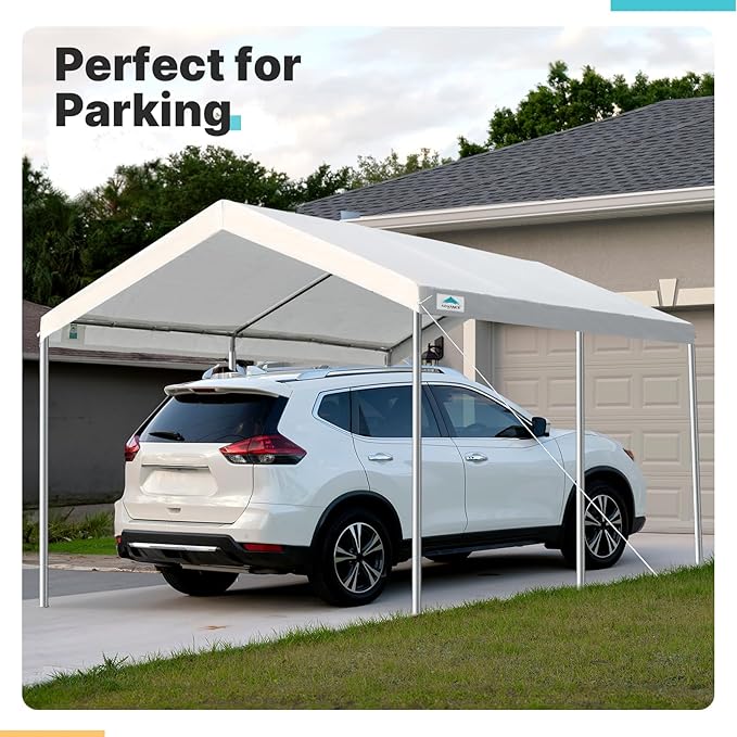 ADVANCE OUTDOOR 10x15 ft Heavy Duty Carport Potable Car Canopy Garage Party Tent Boat Shelter, Adjustable Height from 9.5 ft to 11 ft, White