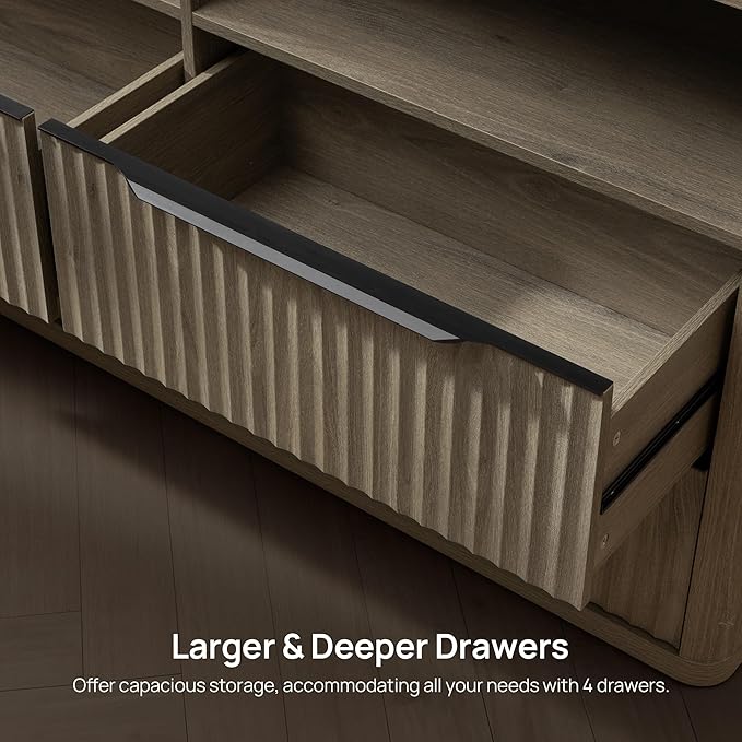 SICOTAS Dresser for Bedroom - Dressers & Chests of Drawers with 4 Drawers Large Modern Dresser for Closet with Open Shelf Fluted Wide TV Stand Clothes Closet Storage for Bedroom Hallway Entryway