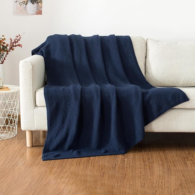 Carriediosa Wool Blend Knit Throw Blanket 60" X 80" Twin, 50% Recycled Polyester Soft Cable Knitted Fluffy Throws for Couch Lightweight Woven Blankets for Sofa Fuzzy Cozy Bed Cover, Indigo Blue