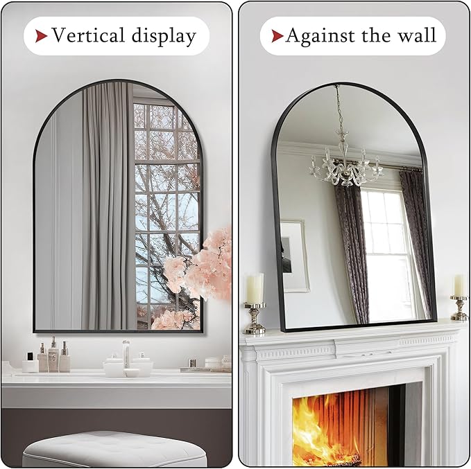 30" x 48" Black Arched Mirror, Arch Wall Mirror, Metal Frame Black Bathroom Mirror, Arched Top Bathroom Vanity Mirror for Living Room, Bedroom, Entryway, Tempered Glass, Shatter Proof